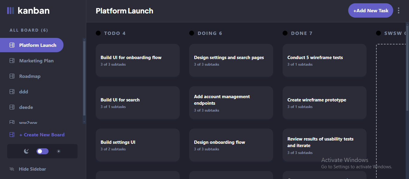 Kanban Manager interface